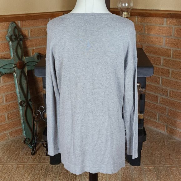 Tribal Gray Fringed Pullover Knit Top Size S - Picture 2 of 4